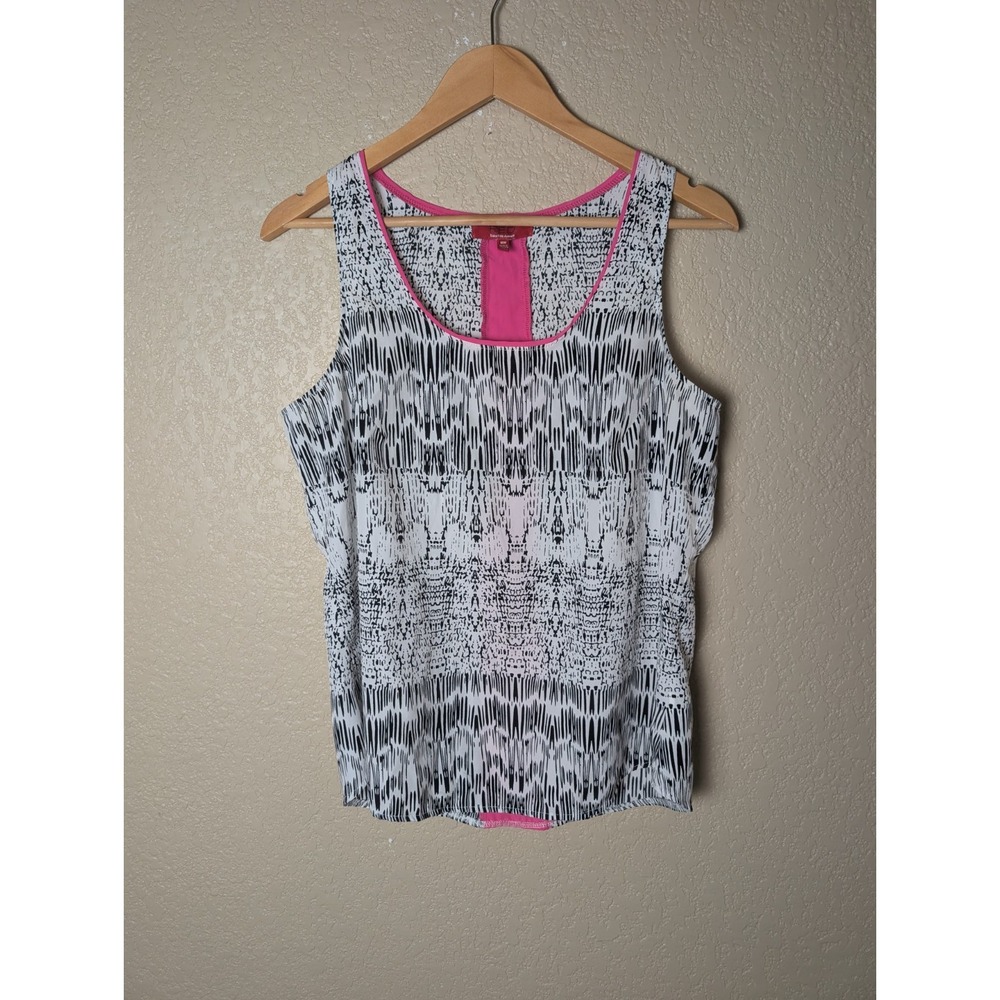 Saks Fifth Avenue Red Black And White Pink Stripe Light Weight Tank Top M